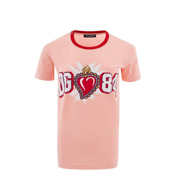 Dolce & Gabbana Elegant Pink Cotton Tee with Logo Print