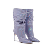 Paris Texas Lilac Reptile Print Leather Ankle Boot