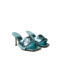 Bottega Veneta Elegant Light Blue Leather Mule Sandals