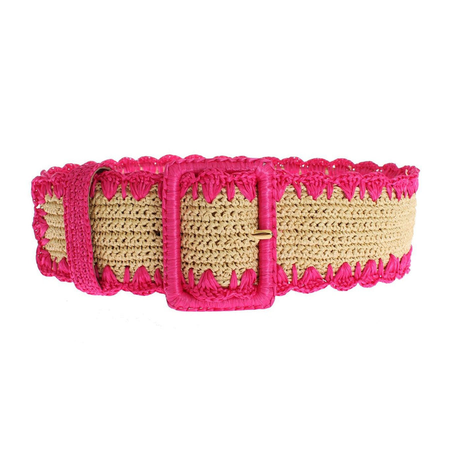 Dolce & Gabbana Pink Raffia Woven Wide Belt