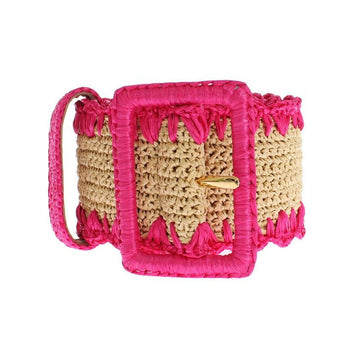Dolce & Gabbana Pink Raffia Woven Wide Belt