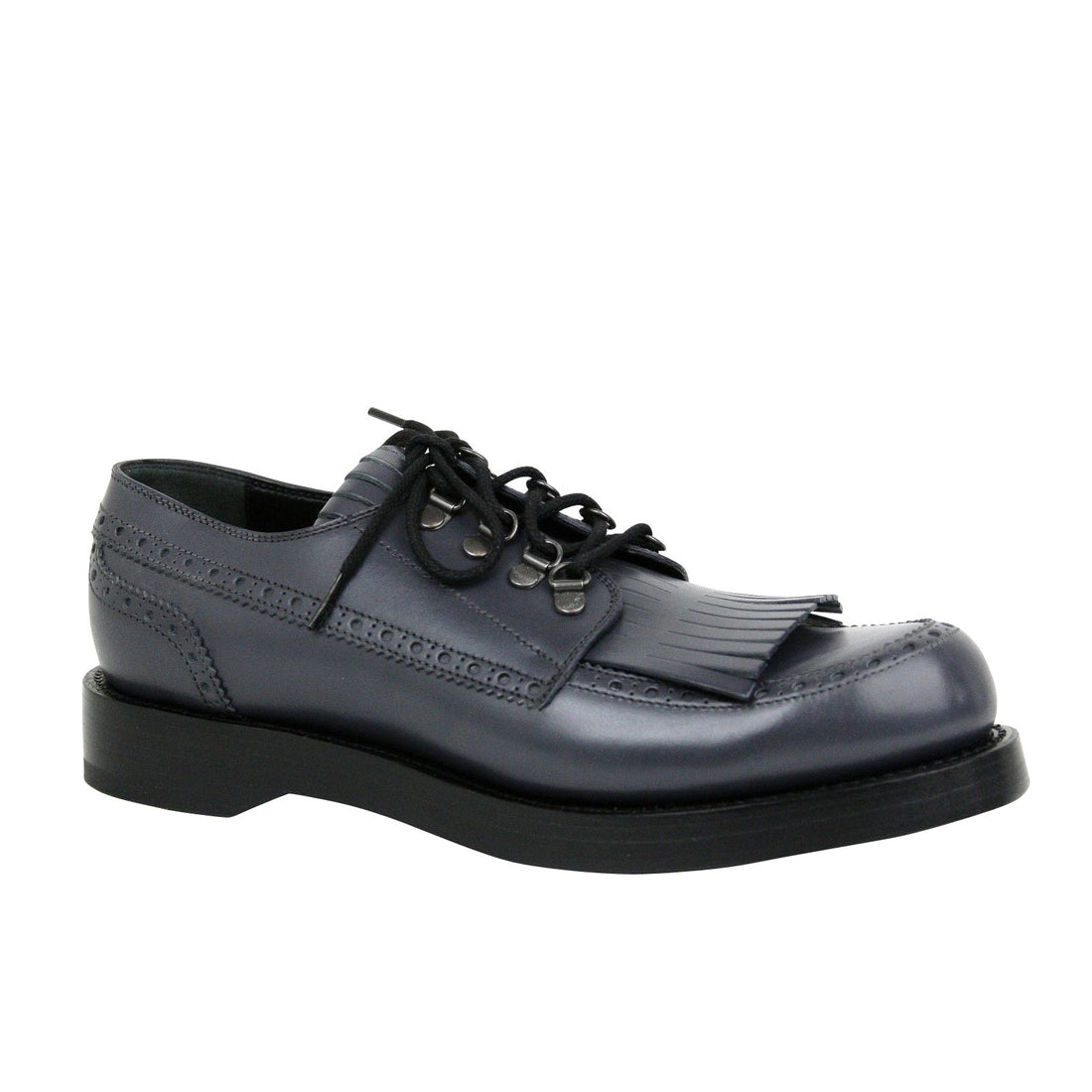 Gucci Gucci Men's Fringed Brogue Bluish Gray Leather Lace-up Shoes