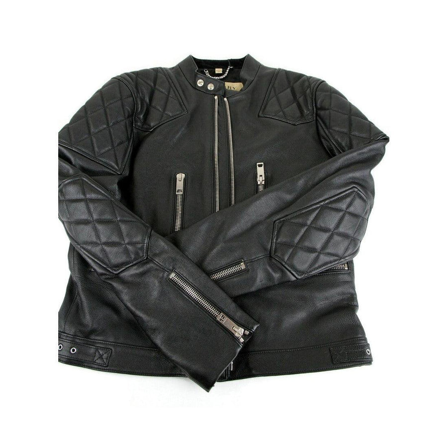 Burberry Burberry Men's Black Leather Diamond Quilted Biker Jacket