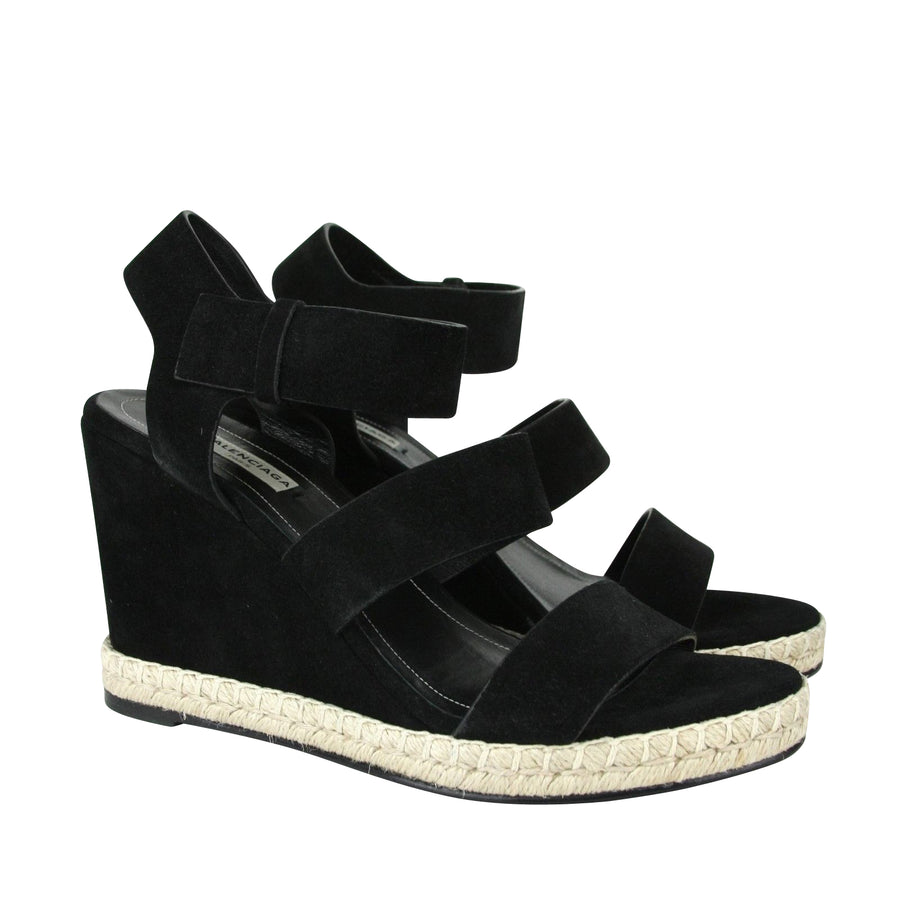Balenciaga Balenciaga Women's Wedge Platform Black Suede Sandals
