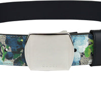 Gucci Gucci Unisex Silver Buckle Blue GG Supreme Coated Canvas Belt