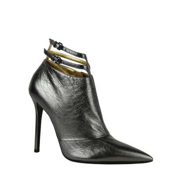 Bottega Veneta Women's Grey Ankle Metallic Leather Heels Straps