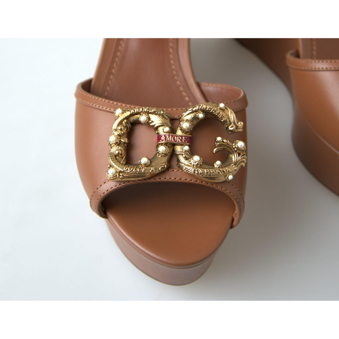Dolce & Gabbana Chic Brown Leather Ankle Strap Wedges