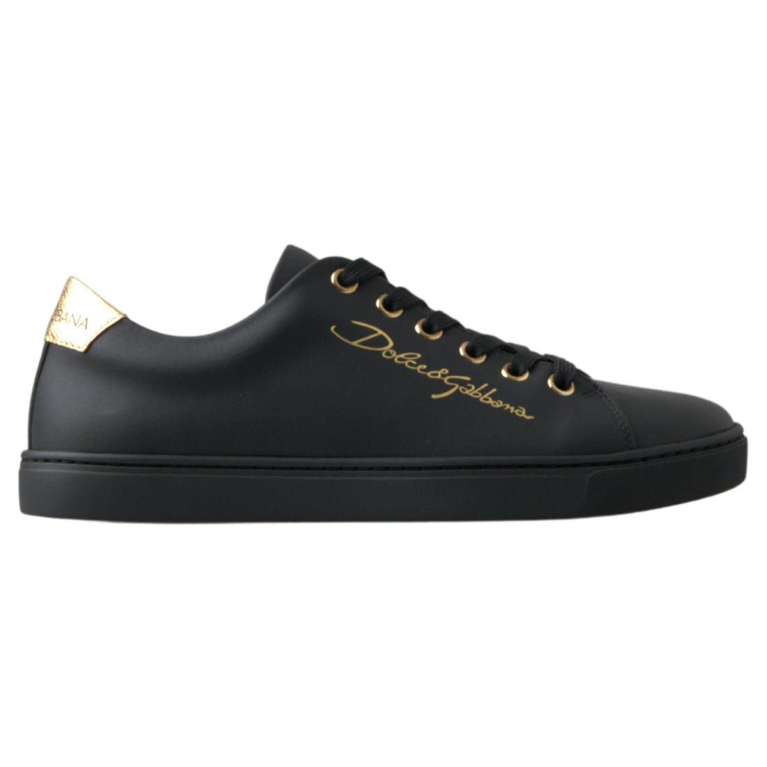 Dolce & Gabbana Black Gold Leather Classic Sneakers Shoes