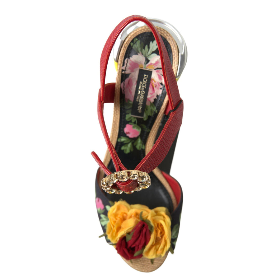 Dolce & Gabbana Multicolor Crystal Leather Amore Heels Sandals