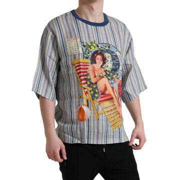 Dolce & Gabbana Multicolor Agosto Print Linen T-shirt