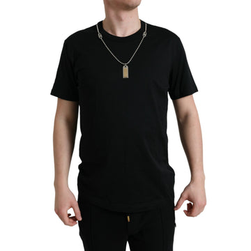 Dolce & Gabbana Black Cotton Dog Tag Round Neck T-shirt