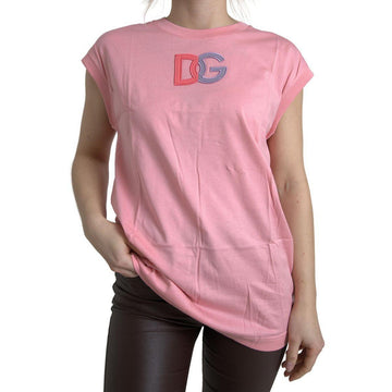 Dolce & Gabbana Pink Cotton DG Logo Crew Neck Tank T-shirt