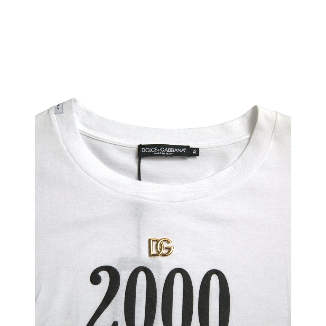 Dolce & Gabbana White Slogan Print Lacing Detailed T-shirt