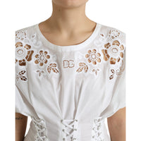 Dolce & Gabbana White Cotton Floral Cut Out Blouse Top