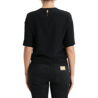 Dolce & Gabbana Black Silk Round Neck Short Sleeve Blouse Top