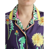 Dolce & Gabbana Purple Floral Print Twill Shirt Blouse Top