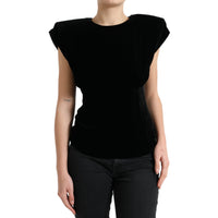 Dolce & Gabbana Black Velvet Fitted Padded Shoulder Blouse Top