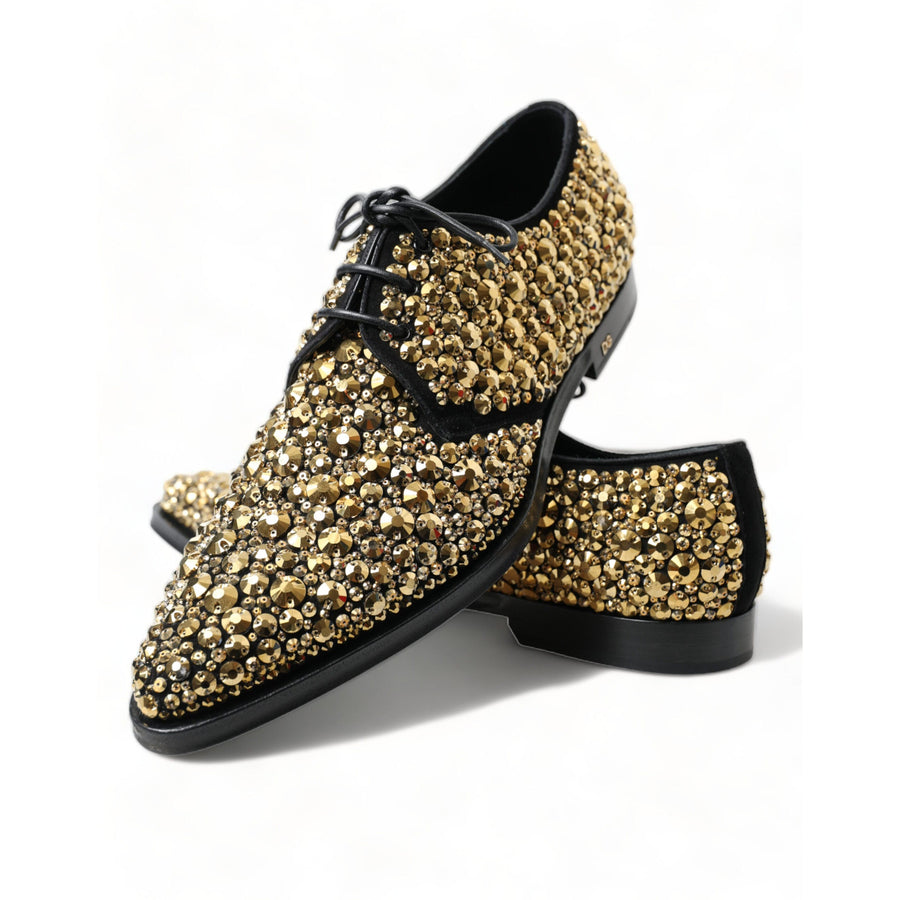 Dolce & Gabbana Elegant Gold Black Suede Derby Dress Shoes