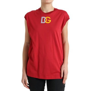 Dolce & Gabbana Red Cotton DG Logo Crew Neck Tank Top T-shirt
