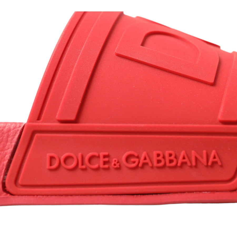 Dolce & Gabbana Red Rubber Summer Beach Slides Sandals