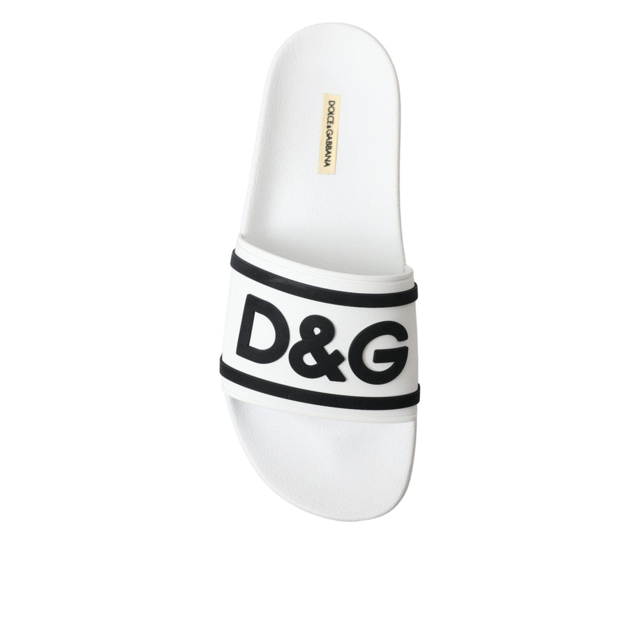 Dolce & Gabbana Chic White Designer Slides with Logo Detail