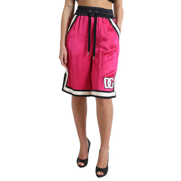 Dolce & Gabbana Pink Viscose Jersey Logo High Waist Shorts