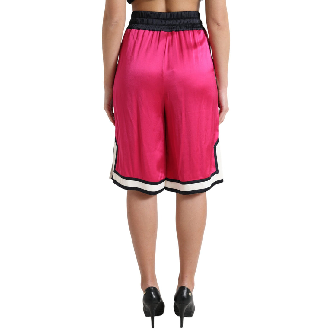 Dolce & Gabbana Pink Viscose Jersey Logo High Waist Shorts