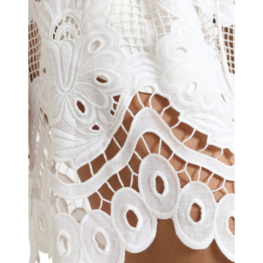 Dolce & Gabbana White Cotton Cutout High Waist Bermuda Shorts