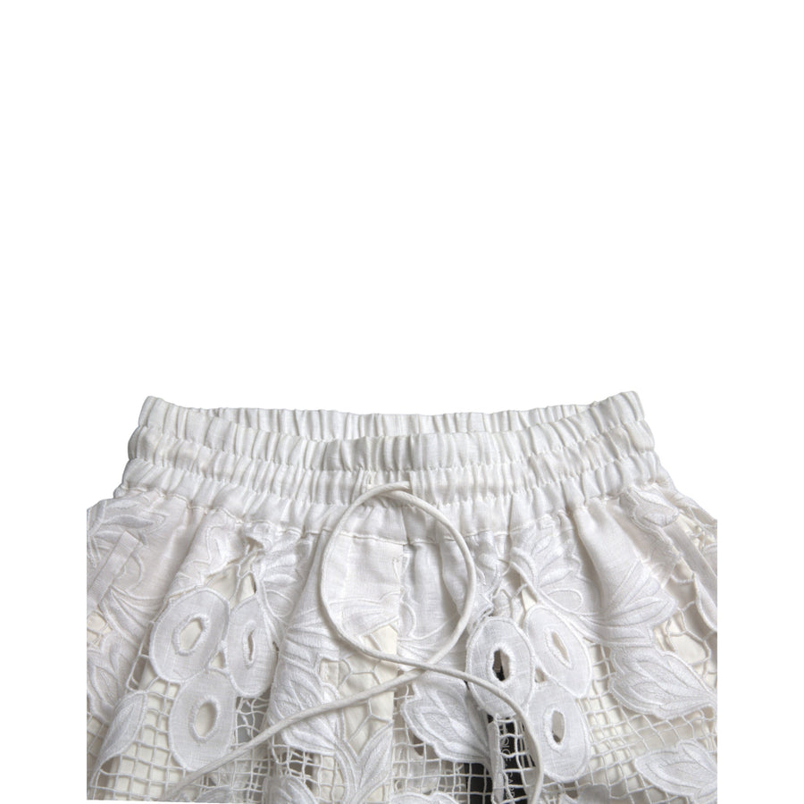 Dolce & Gabbana White Cotton Cutout High Waist Bermuda Shorts