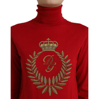 Dolce & Gabbana Red Intarsia Wool Turtleneck Pullover Sweater