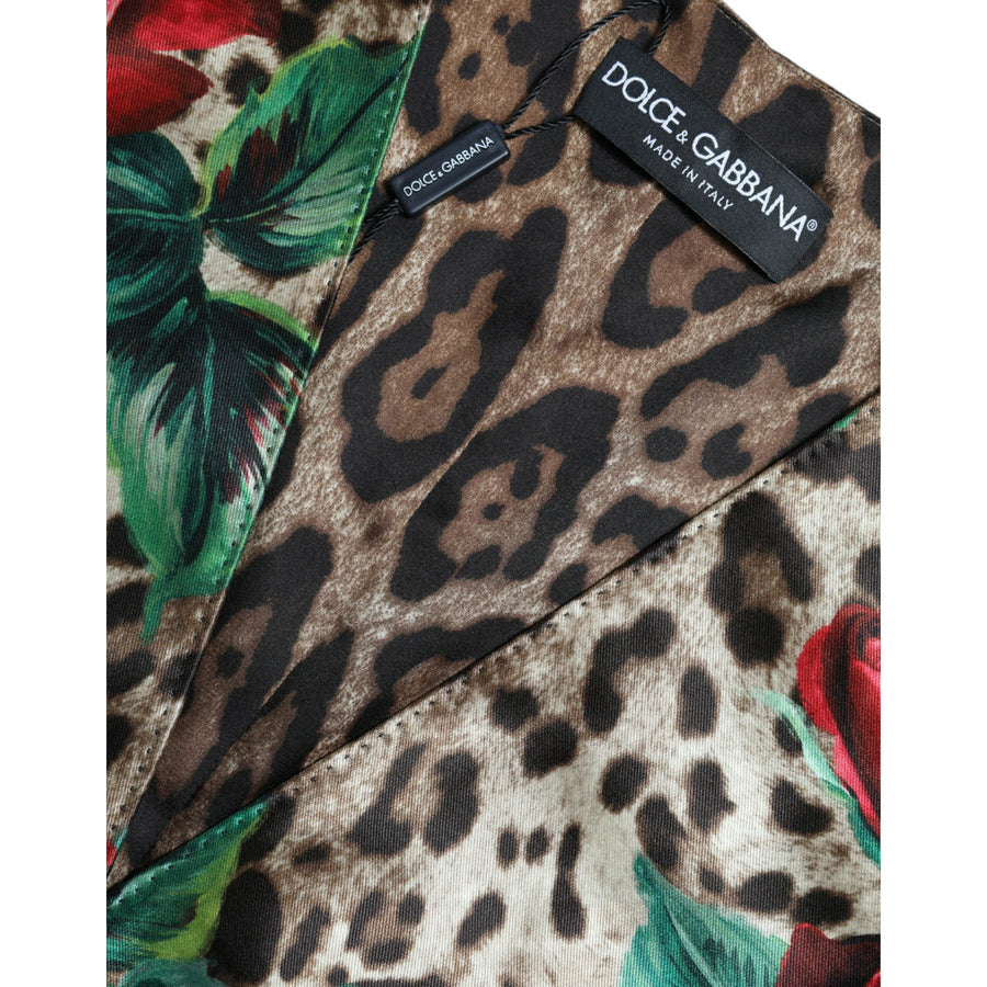 Dolce & Gabbana Brown Leopard Rose Silk Waistcoat Vest Top