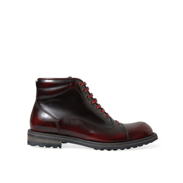 Dolce & Gabbana Black Red Leather Lace Up Ankle Boots Shoes