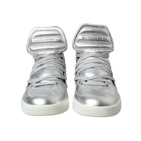 Dolce & Gabbana Silver Leather Benelux High Top Sneakers Shoes