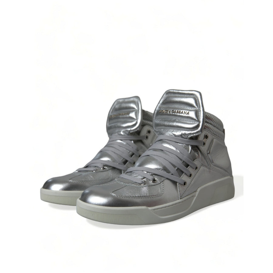 Dolce & Gabbana Silver Leather Benelux High Top Sneakers Shoes