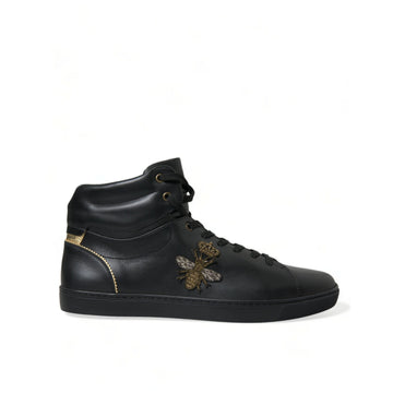 Dolce & Gabbana Black Crown Bee logo Mid Top Portofino Sneakers Shoes