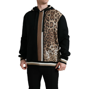 Dolce & Gabbana Black Leopard Hooded Sweatshirt Sweater
