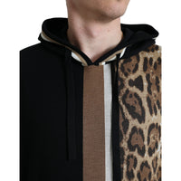 Dolce & Gabbana Black Leopard Hooded Sweatshirt Sweater