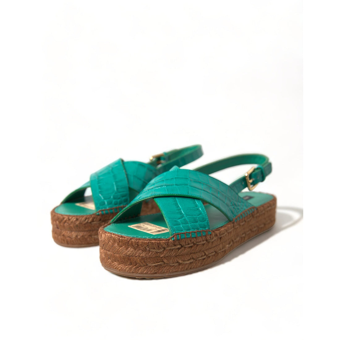 Dolce & Gabbana Green Leather Platform Espadrille Sandal Shoes