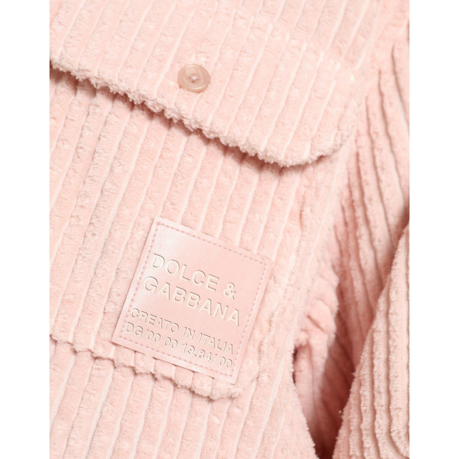 Dolce & Gabbana Pink Cotton Collared Button Shirt Sweater
