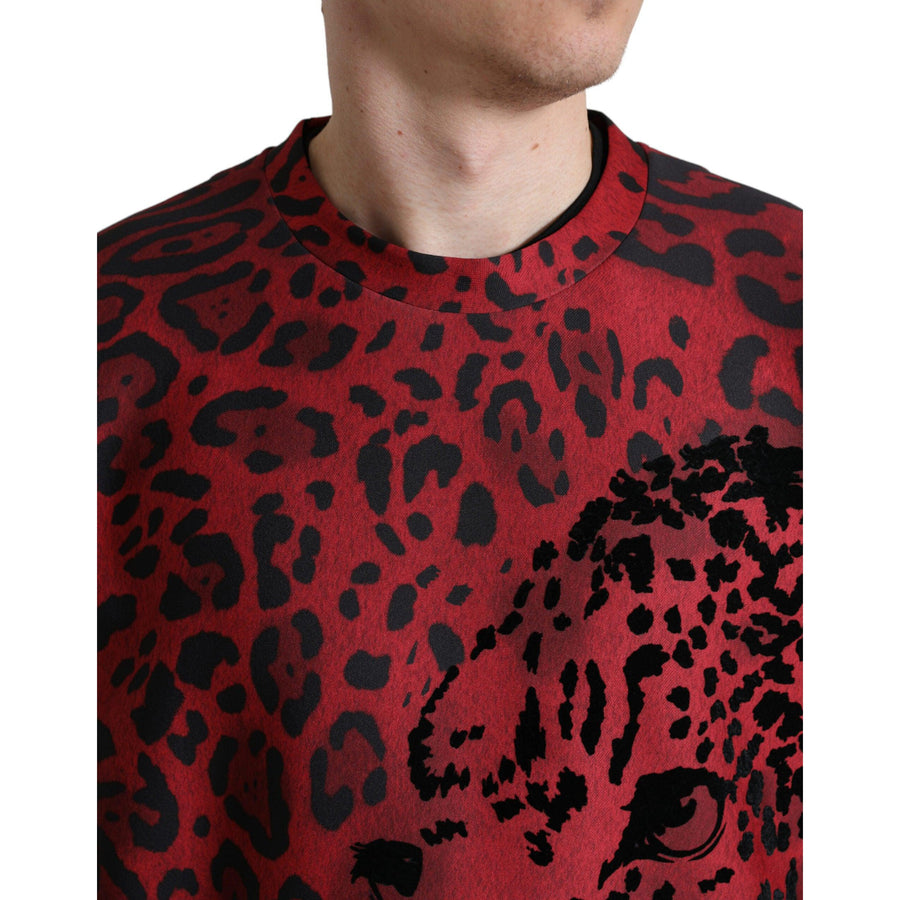 Dolce & Gabbana Red Leopard Print Crewneck Pullover Sweater