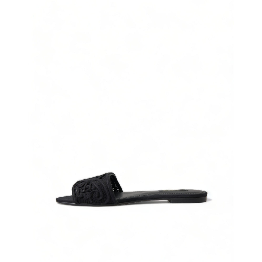 Dolce & Gabbana Black Cotton Heart Embroidery Sandals Shoes