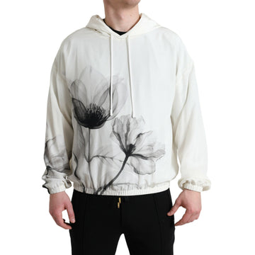 Dolce & Gabbana White Floral Print Hooded Pullover Sweater
