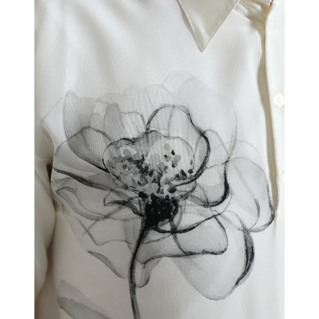 Dolce & Gabbana Off White Floral Print Collared Polo T-shirt