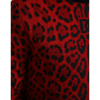 Dolce & Gabbana Red Leopard Print Turtleneck Pullover Sweater