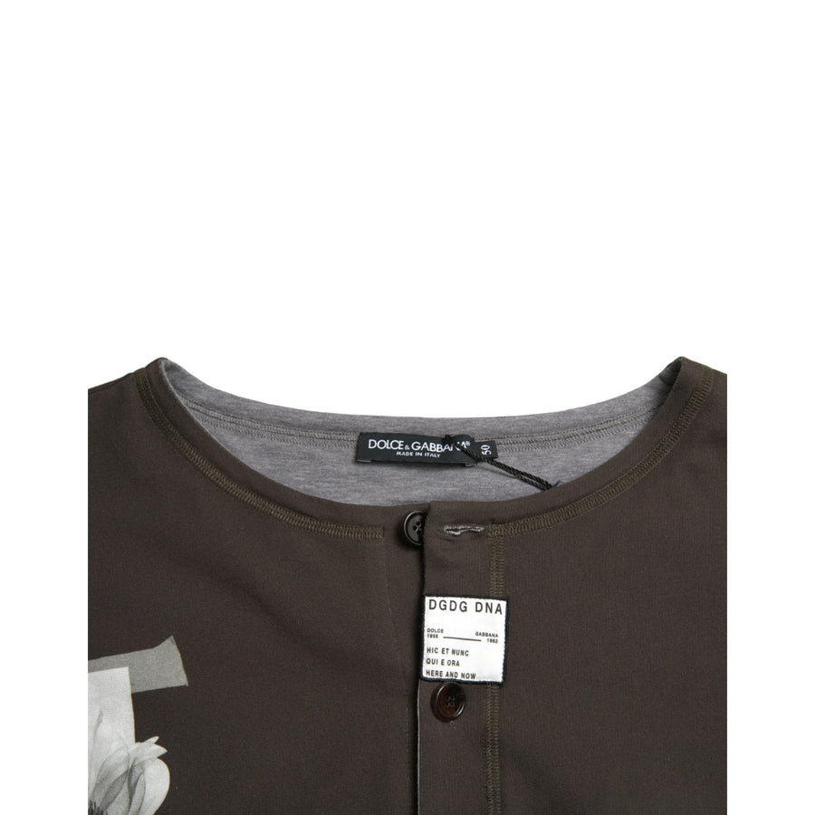 Dolce & Gabbana Dark Gray Cotton Button Down Pullover Sweater