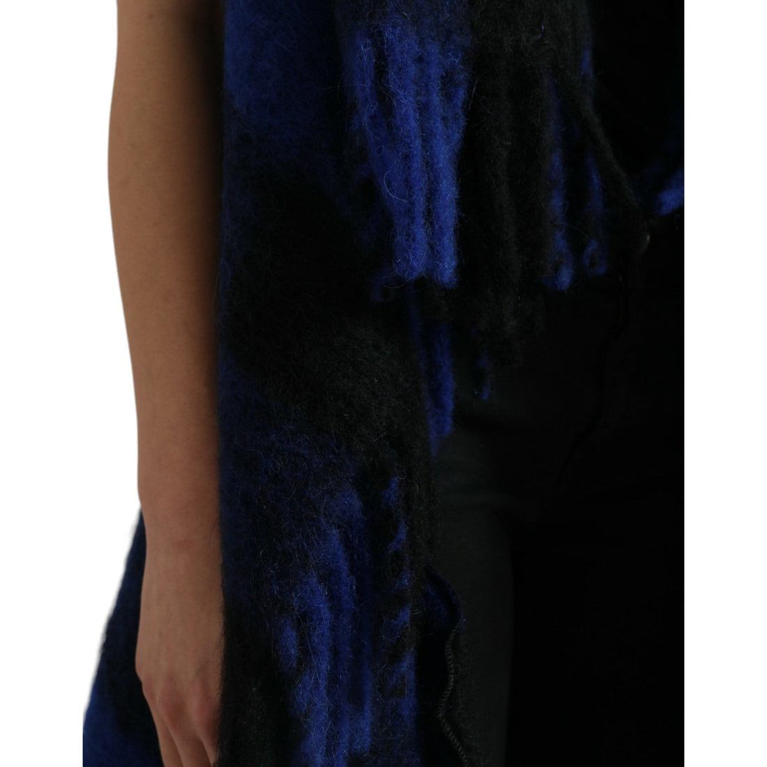 Dolce & Gabbana Black Blue Buffalo Check Poncho Coat Sweater