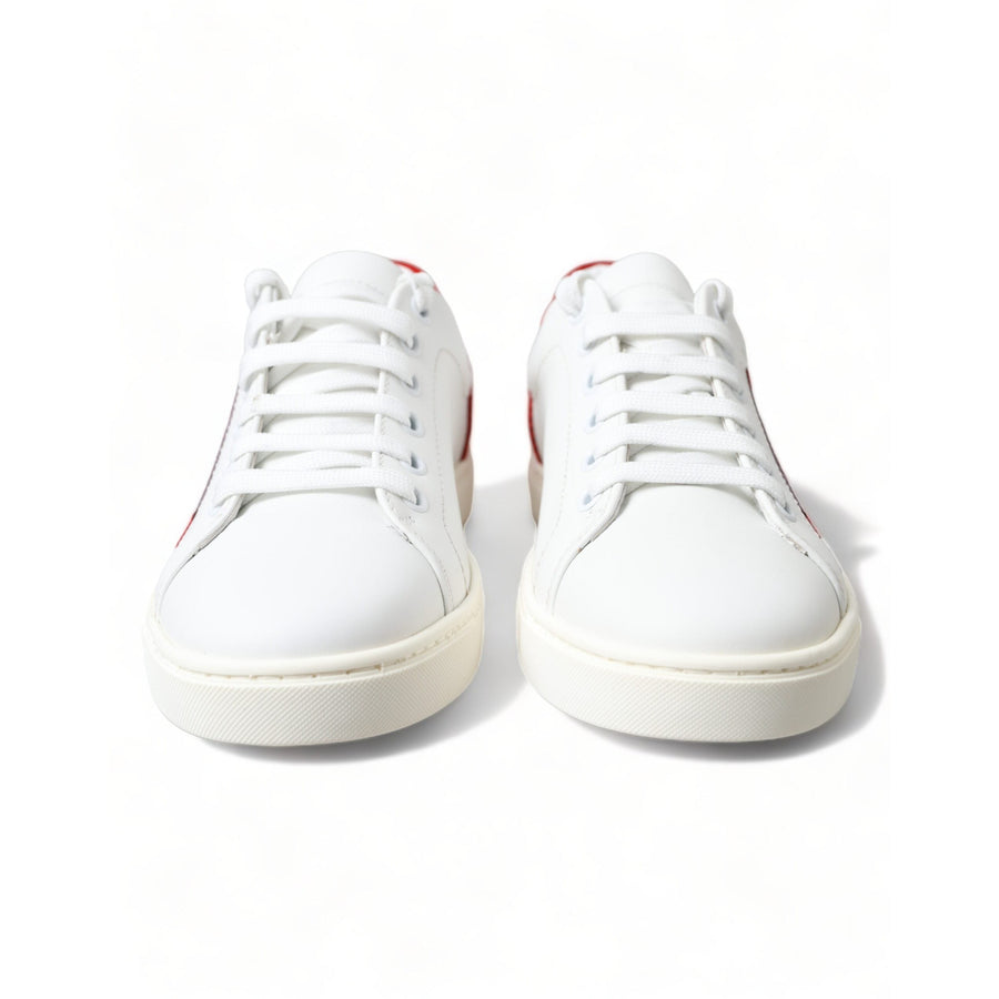Dolce & Gabbana Chic White Leather Sneakers with Red Accents