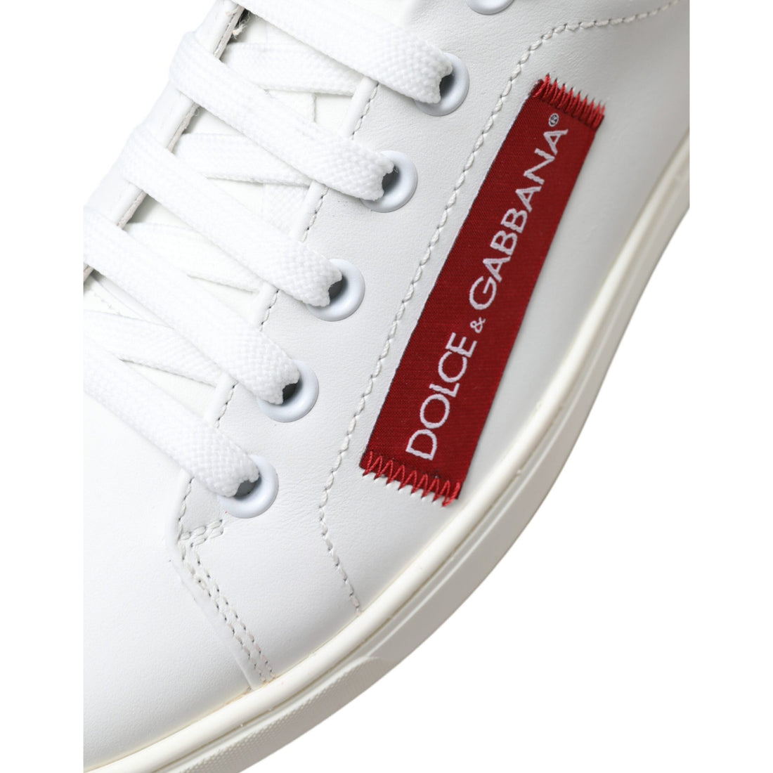 Dolce & Gabbana Chic White Leather Sneakers with Red Accents