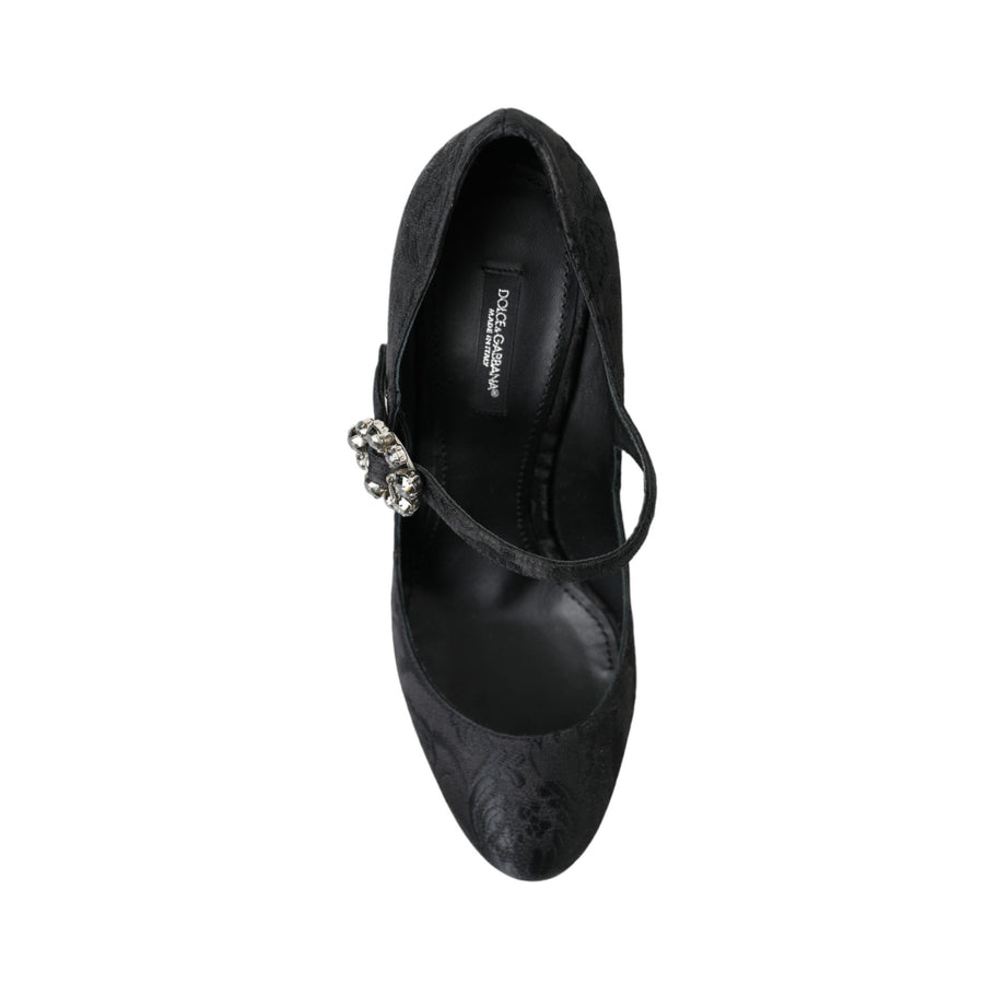 Dolce & Gabbana Black Brocade Mary Janes Heels Pumps Shoes