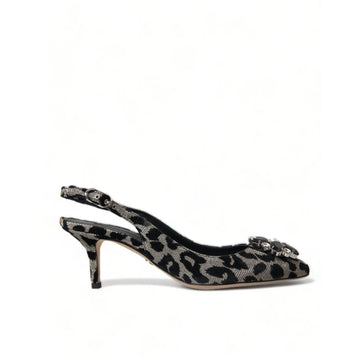Dolce & Gabbana Silver Leopard Crystal Slingback Pumps Shoes